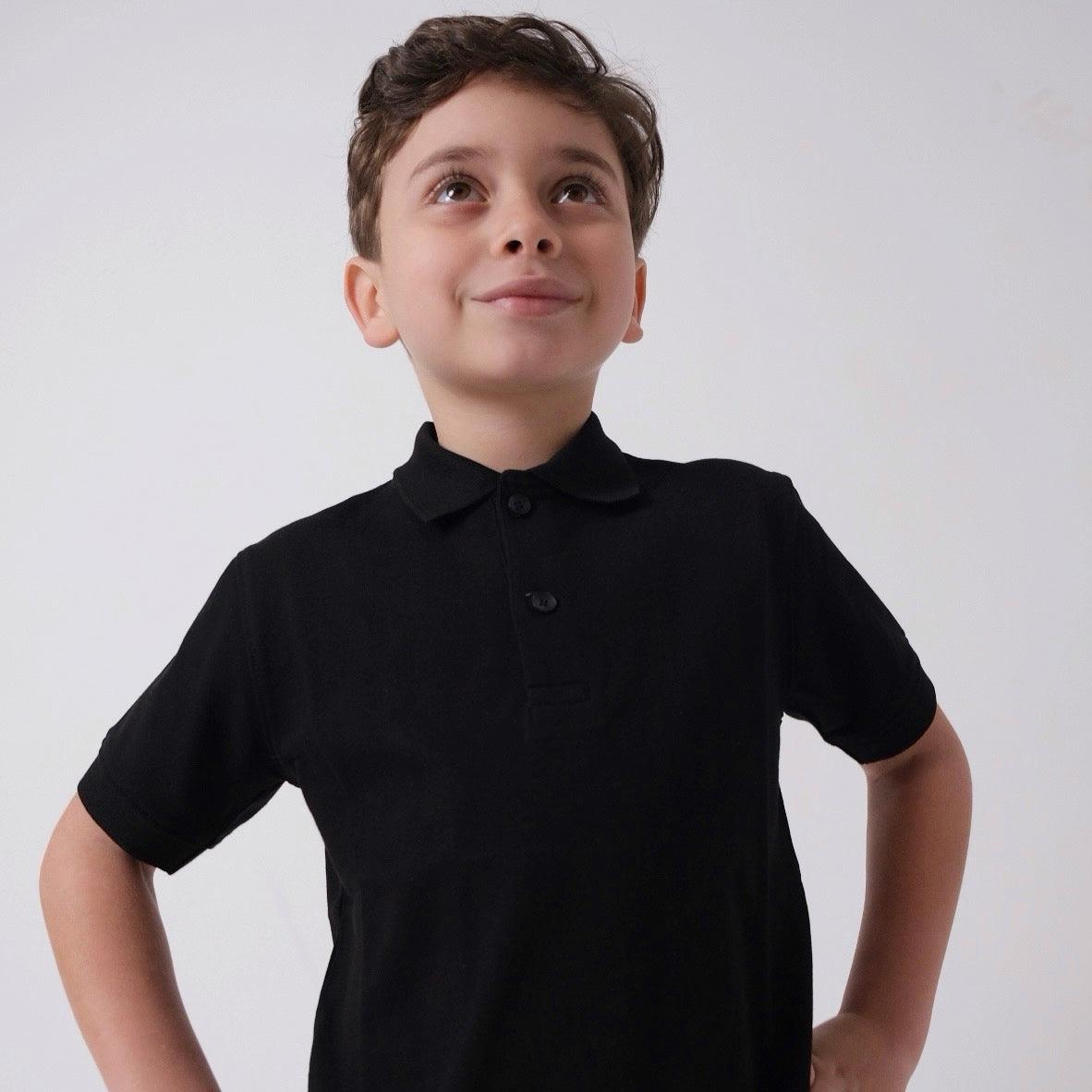 Black Short-Sleeved Polo Shirt - Ourkids - Ourkids