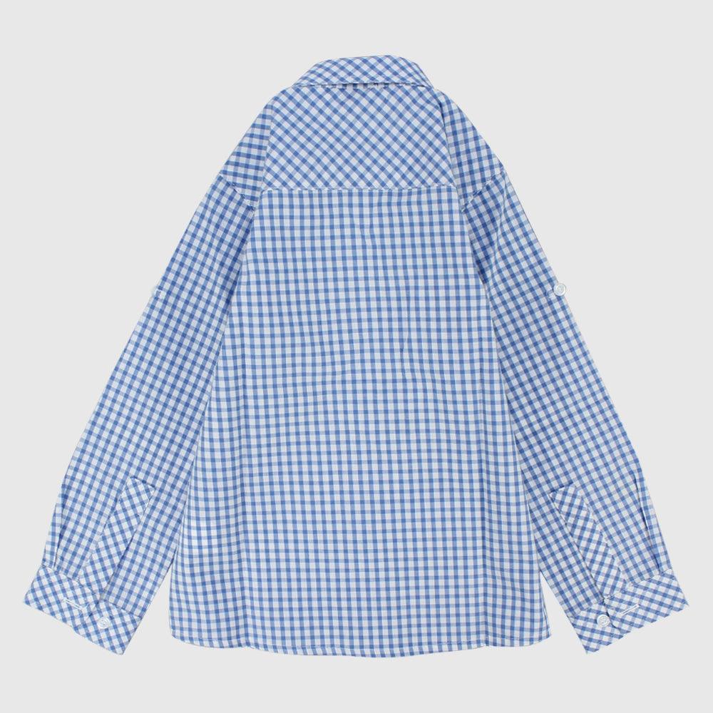 Blue Checkered Long-Sleeved Shirt - Ourkids - Pompelo