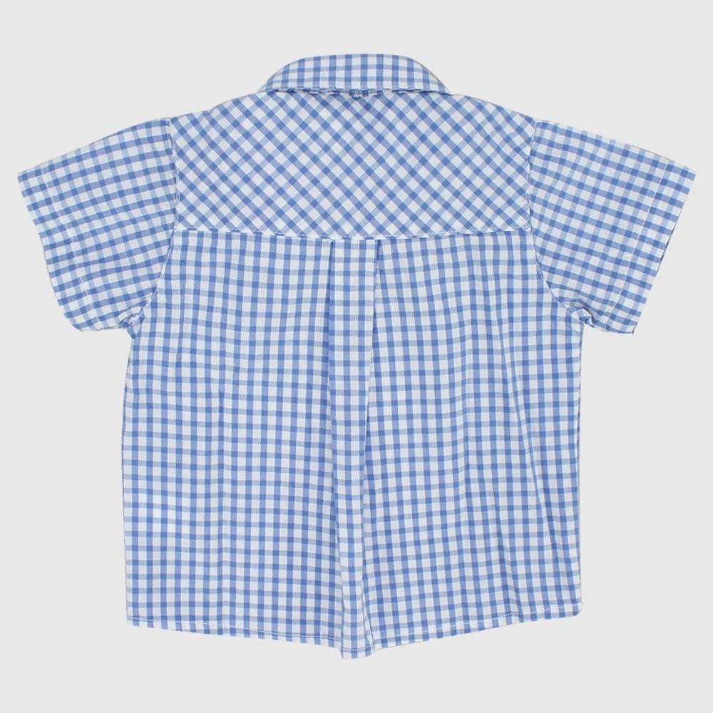 Blue Checkered Short-Sleeved Shirt - Ourkids - Pompelo