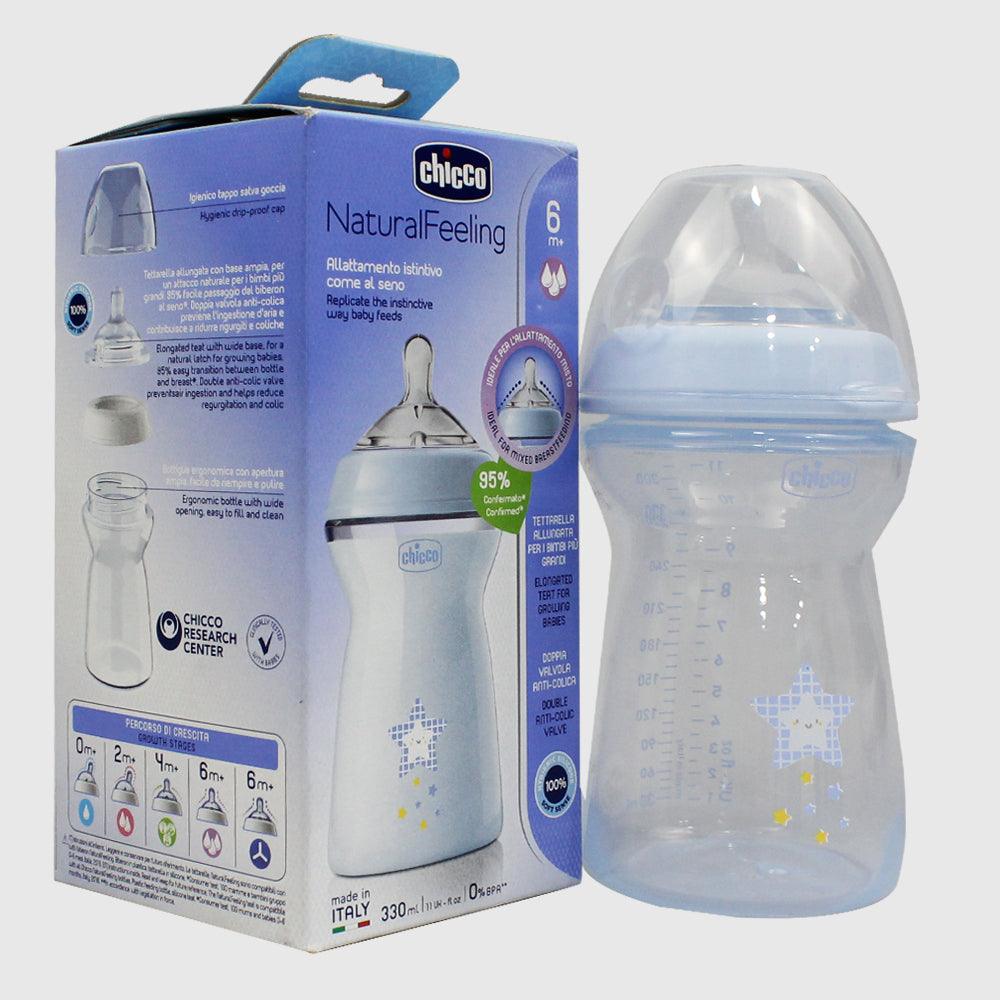 Blue Chicco Natural Feeling Bottle Fast Flow 330 ml (6+ Months) - Ourkids - Chicco