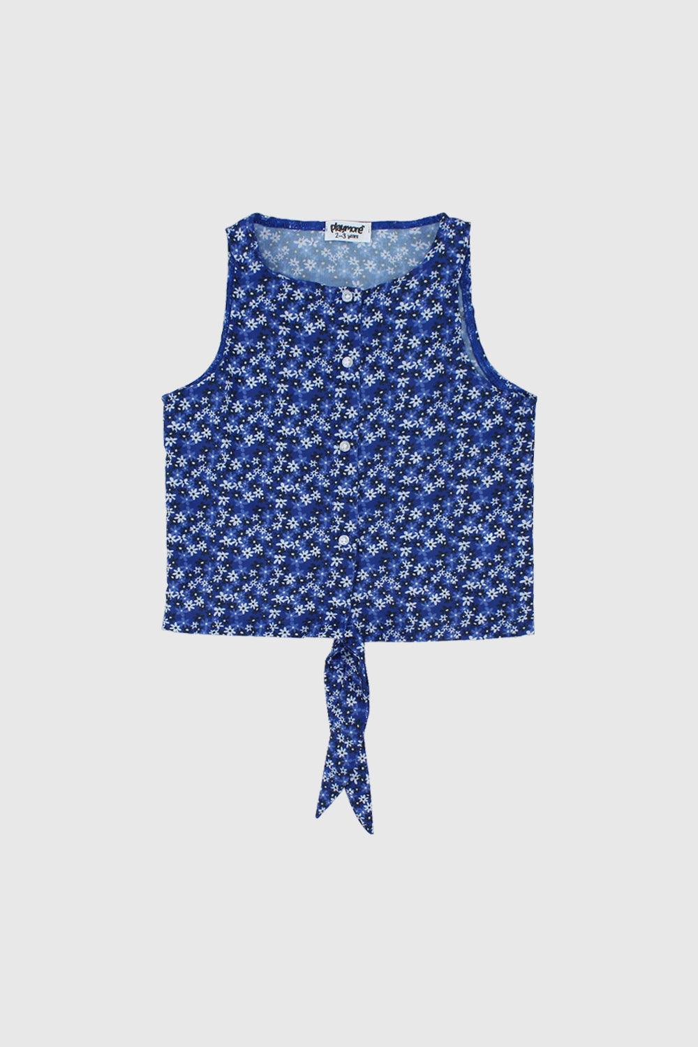 Blue Floral Sleeveless Blouse - Ourkids - Playmore