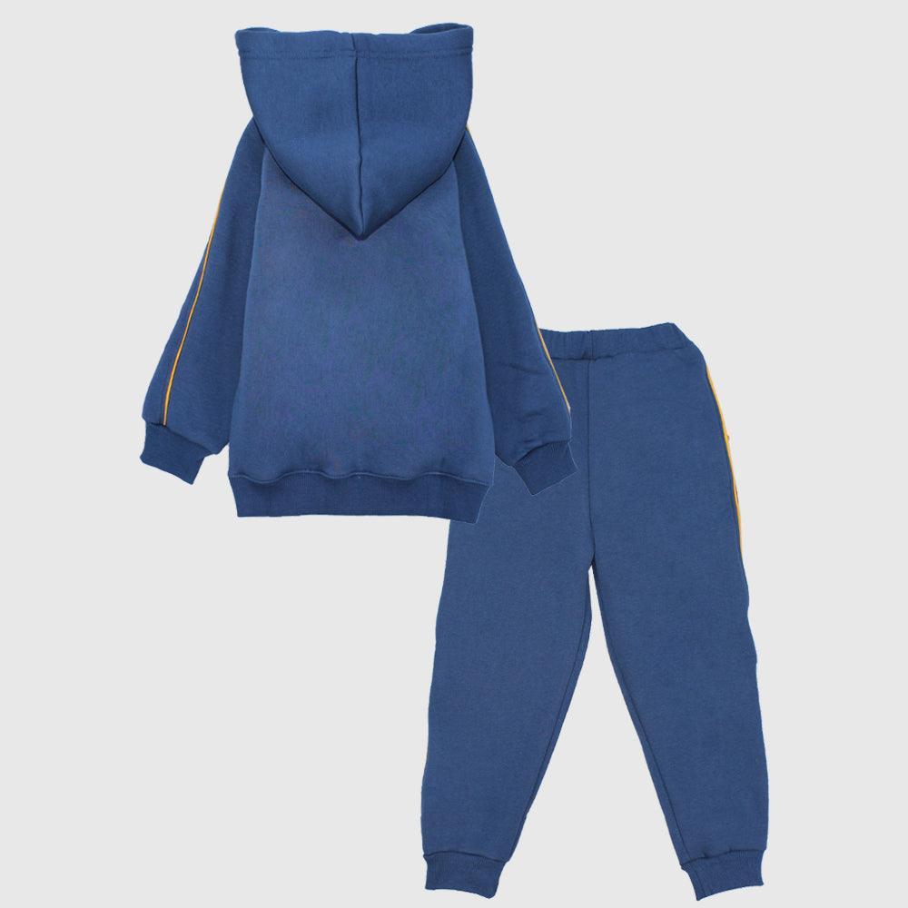 Blue Long-Sleeved Fleeced Hooded Pajama - Ourkids - JOKY