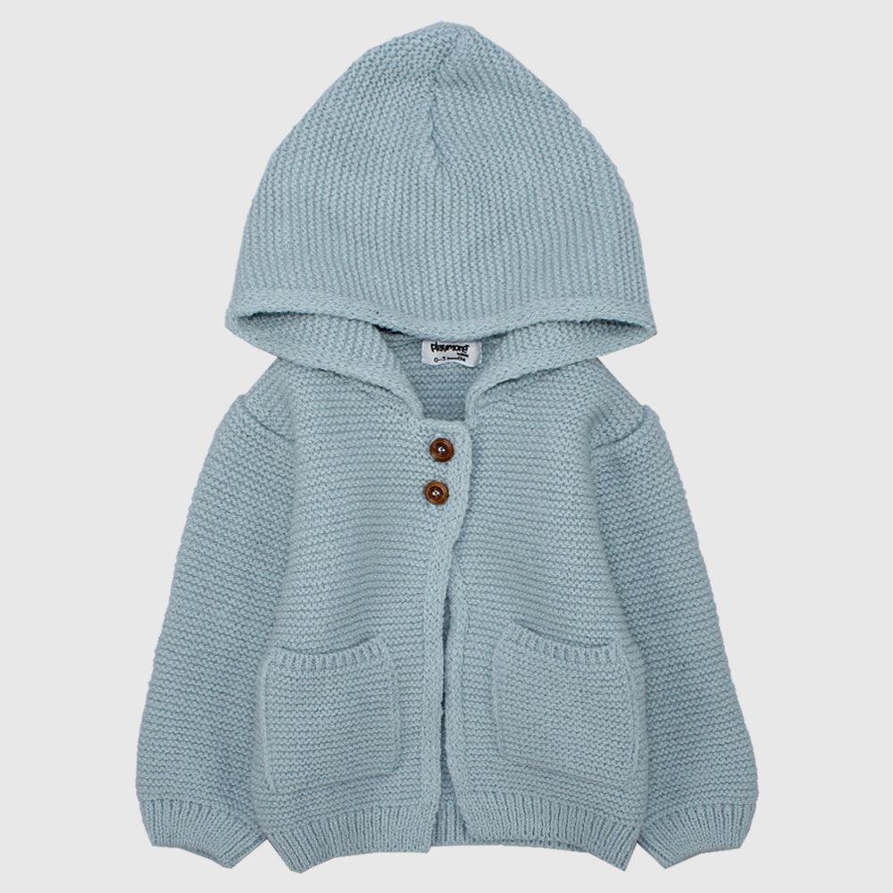 Blue Long-Sleeved Hooded Knit Jacket - Ourkids - Playmore