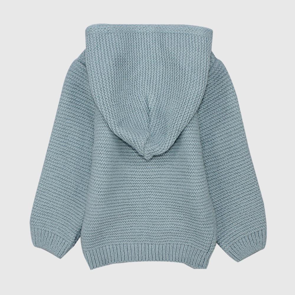 Blue Long-Sleeved Hooded Knit Jacket - Ourkids - Playmore