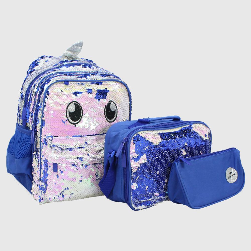 Blue Sequin 14 Inches School Set - Ourkids - Glossy Bird