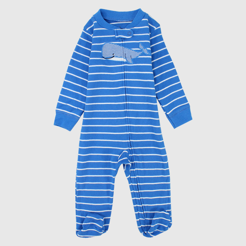 Blue Shark Long-Sleeved Baby Footie - Ourkids - Baby Land