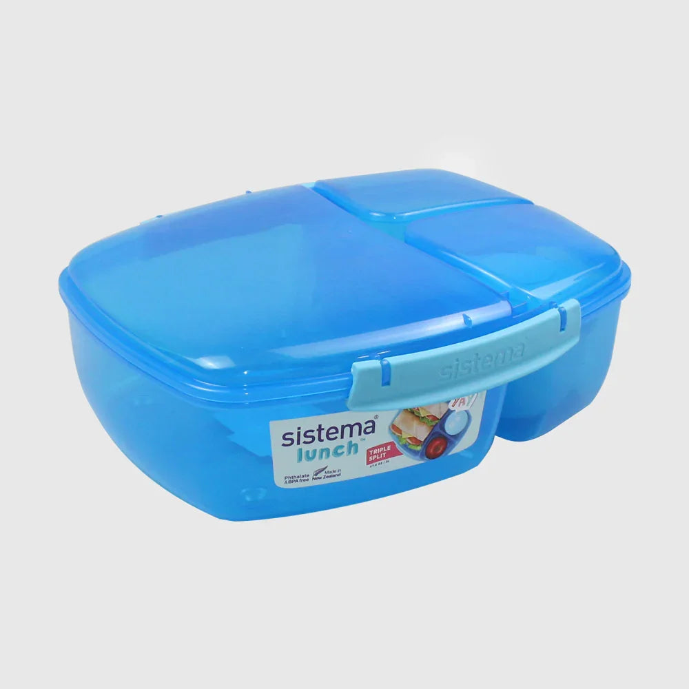 BLUE SISTEMA 2L TRIPLE SPLIT WITH YOGURT POT FOOD STORAGE - Ourkids - Sistema
