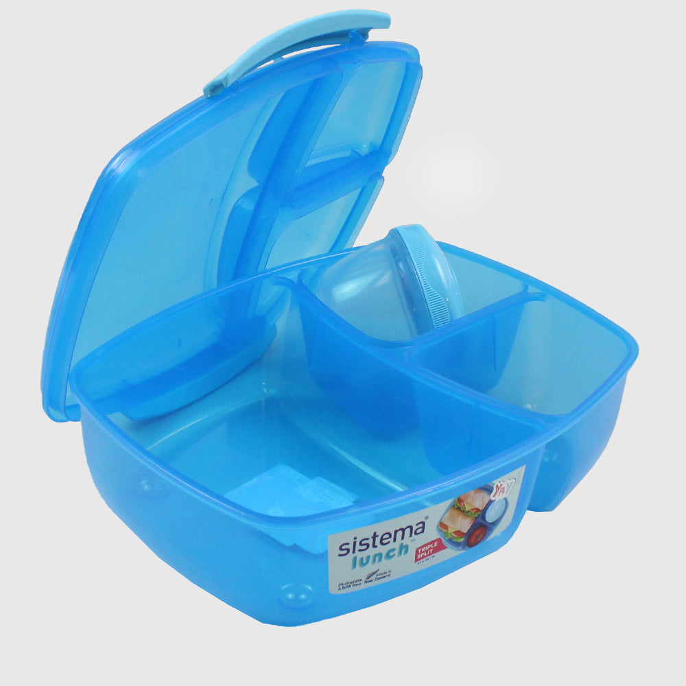 BLUE SISTEMA 2L TRIPLE SPLIT WITH YOGURT POT FOOD STORAGE - Ourkids - Sistema