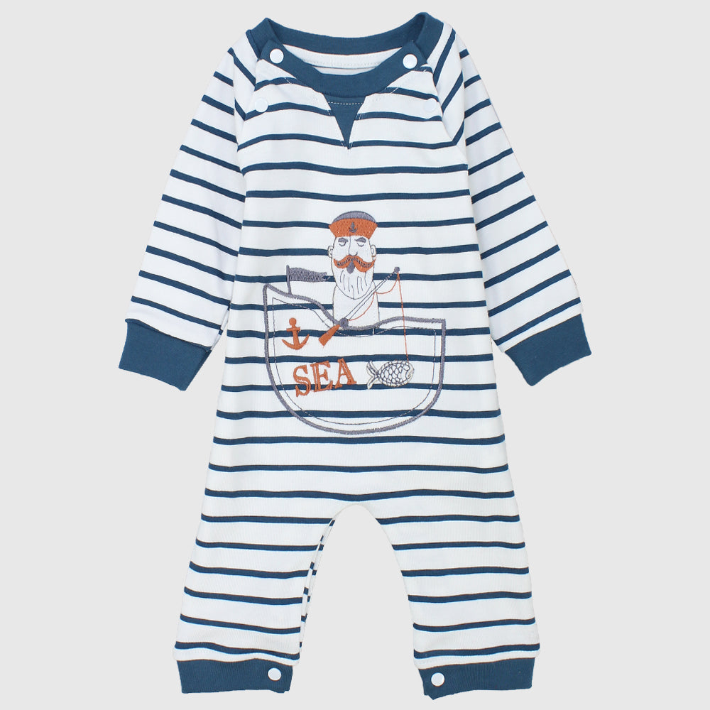 Blue Striped Footless Onesie - Ourkids - Junior