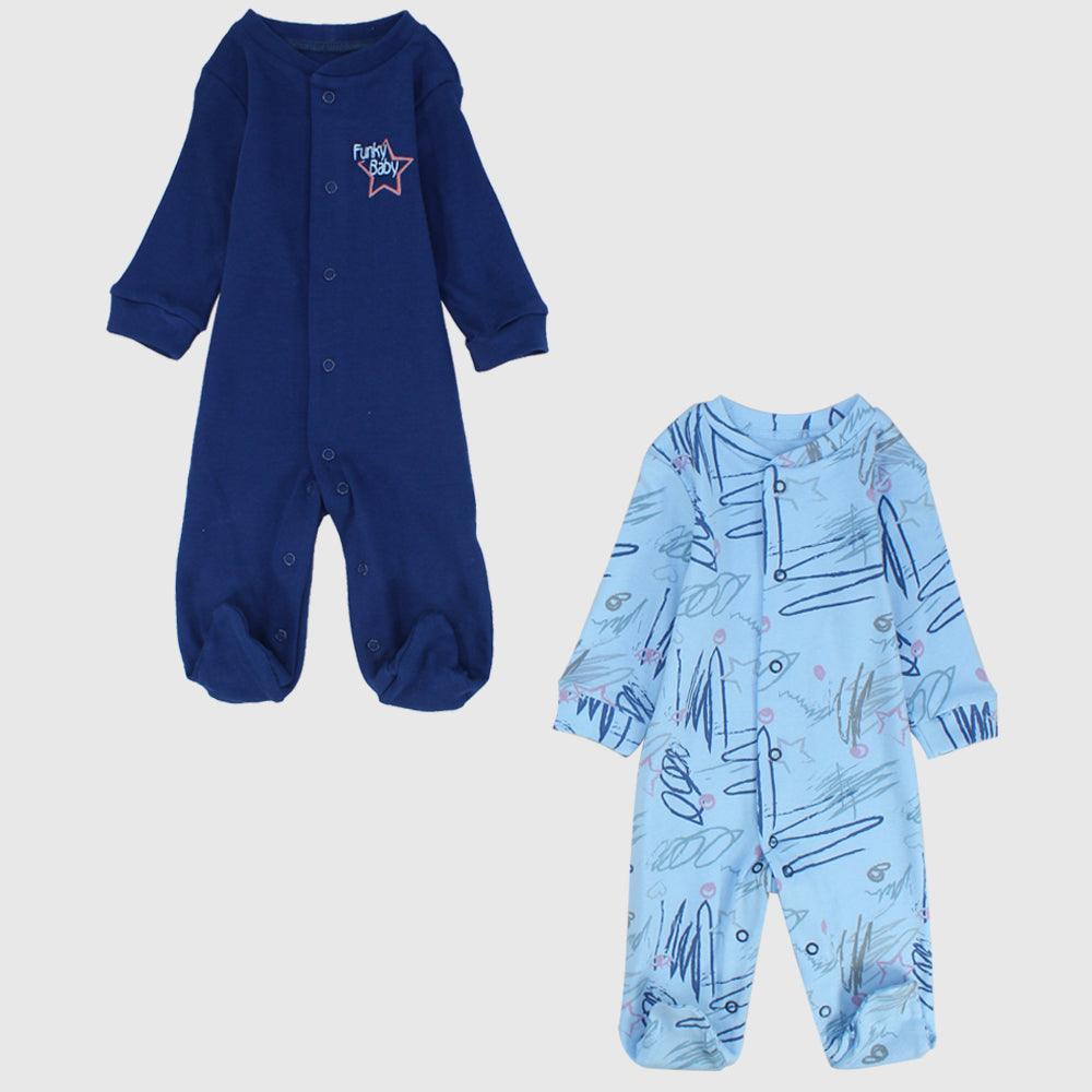 Bluish Long-Sleeved Baby Footie (Pack Of 2) - Ourkids - Al Sayad