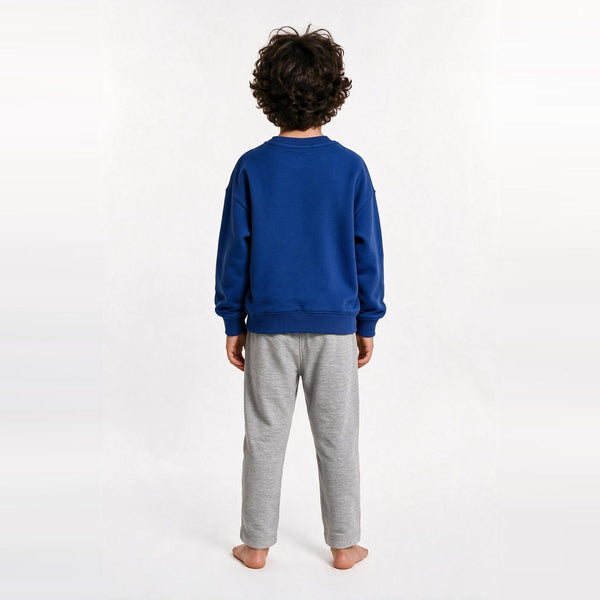 Unisex Cotton Milton Sweatshirt – Blue — on model, back 1