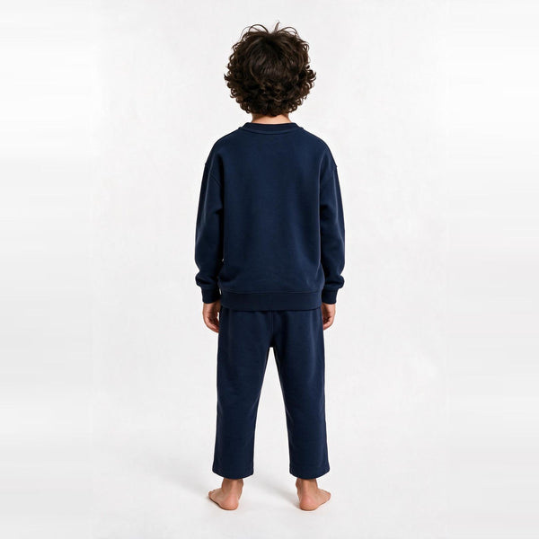 Unisex Cotton Milton Sweatshirt – Navy — on model, back 1