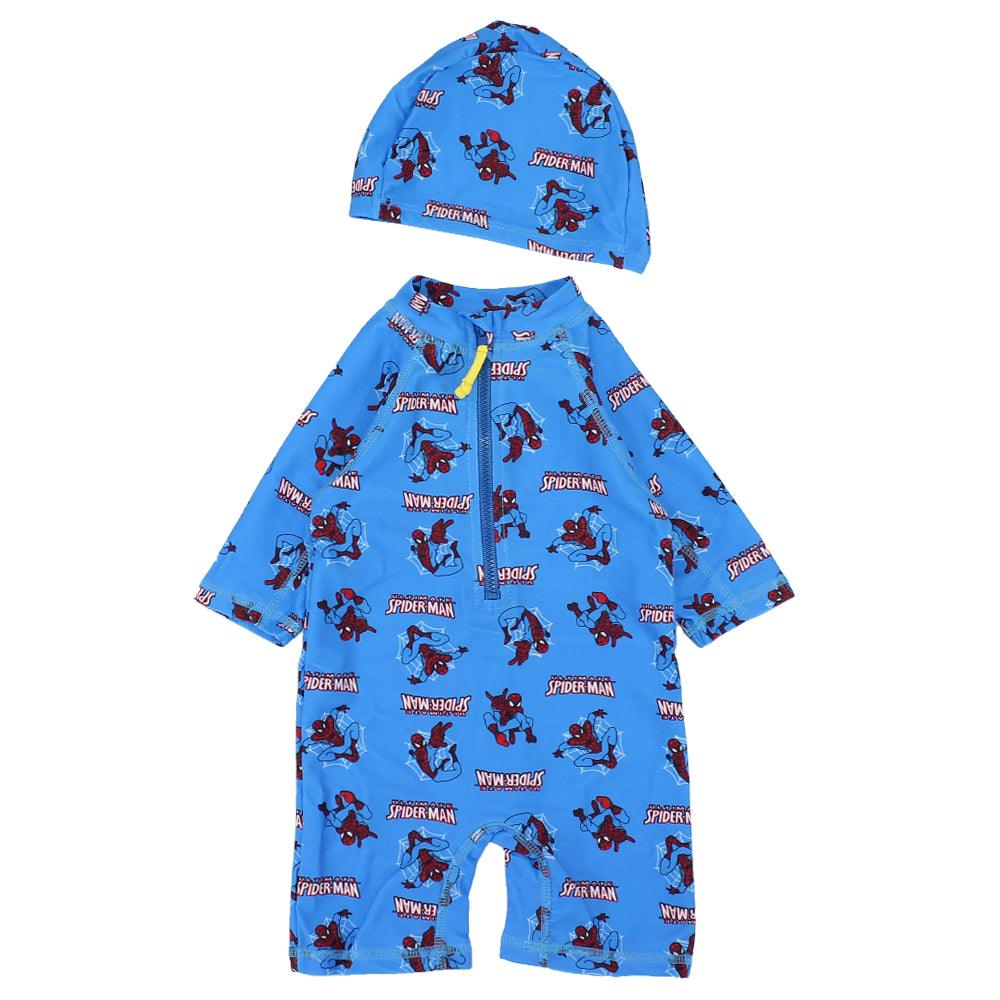 Boy's Overall Swimsuit + Cap (Spider Man) - Ourkids - Global