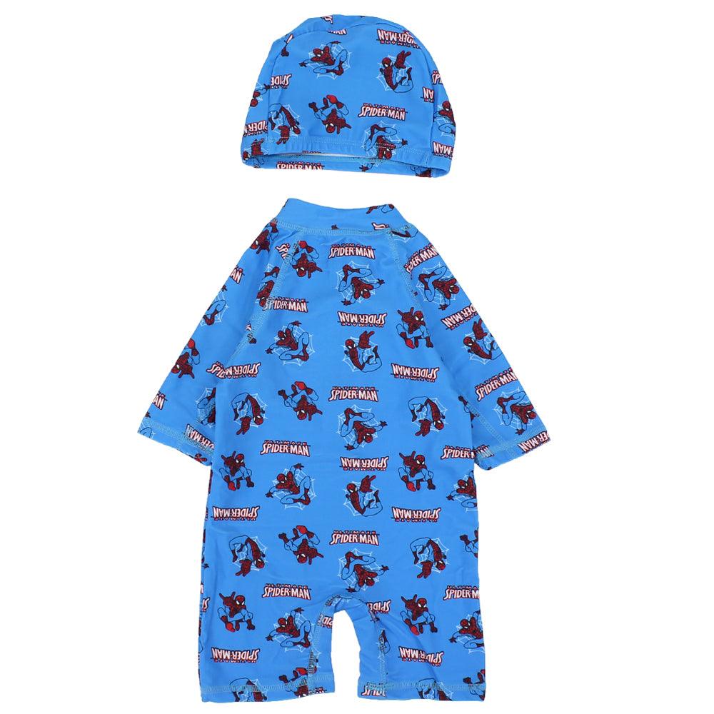 Boy's Overall Swimsuit + Cap (Spider Man) - Ourkids - Global