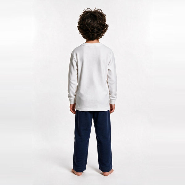 Long-Sleeve Ribbed Cotton Thermal Top – White (Pack of 2) — on model, back 1
