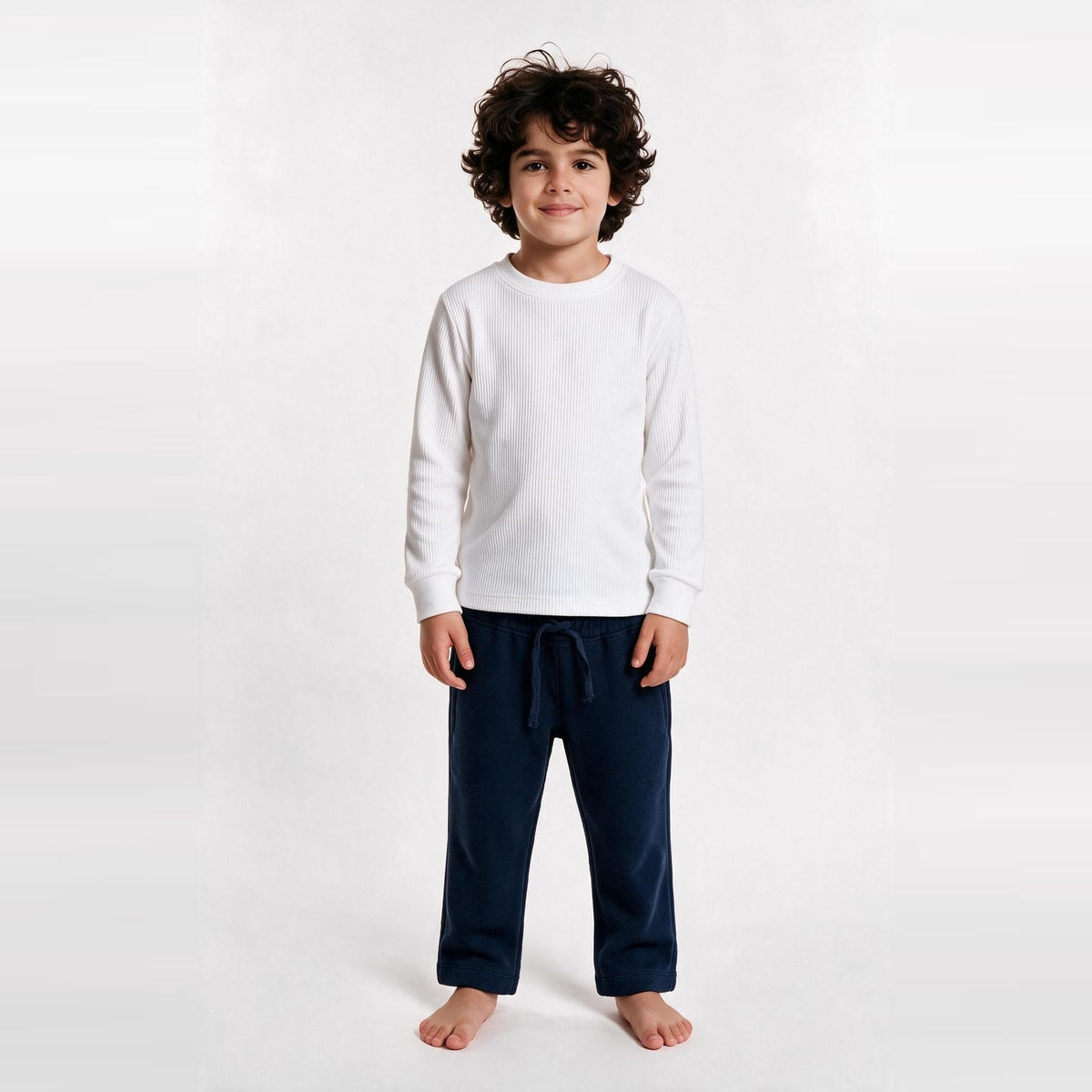 Long-Sleeve Ribbed Cotton Thermal Top – White (Pack of 2) — on model 1
