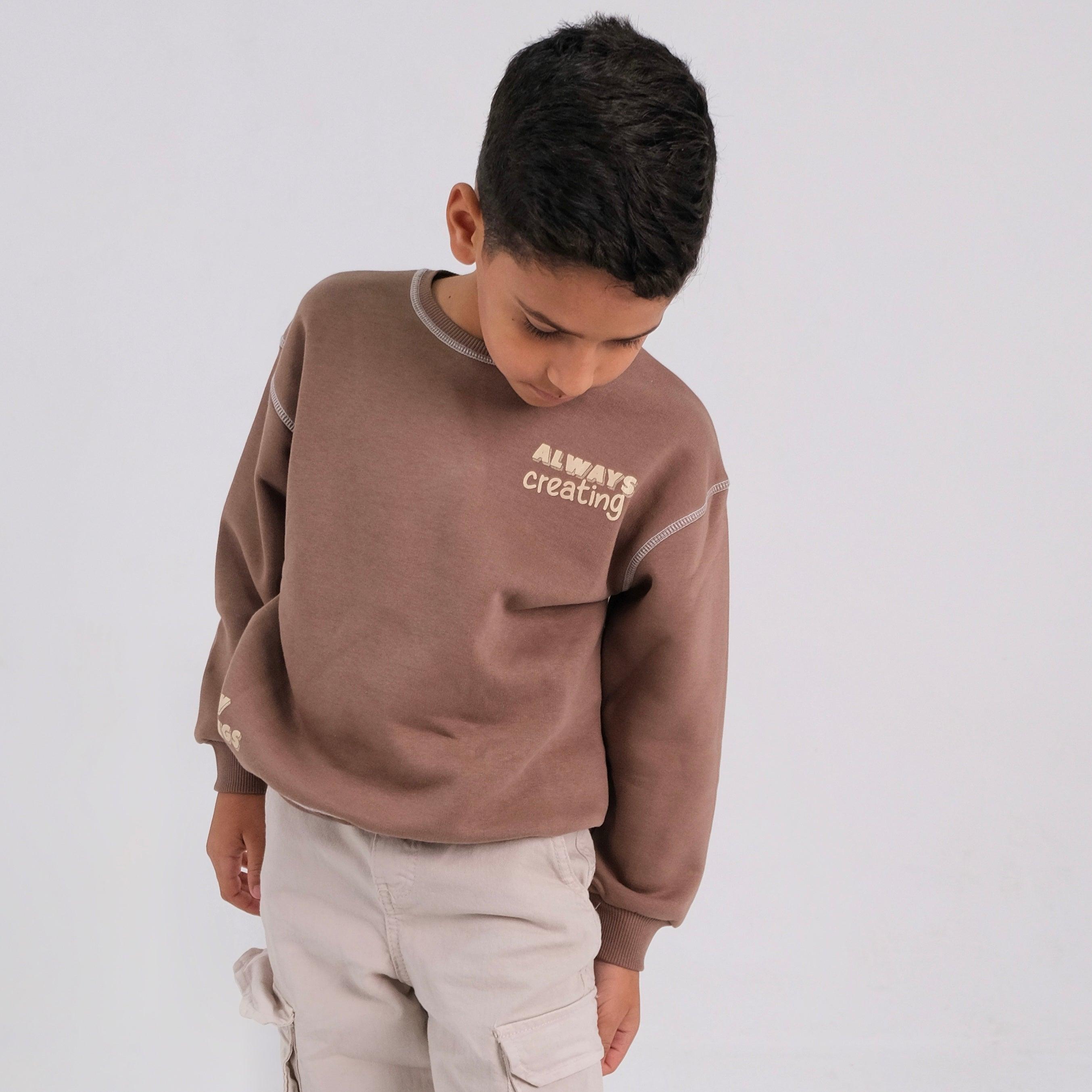 Brown Long-Sleeved Fleeced Sweatshirt - Ourkids - Playmore