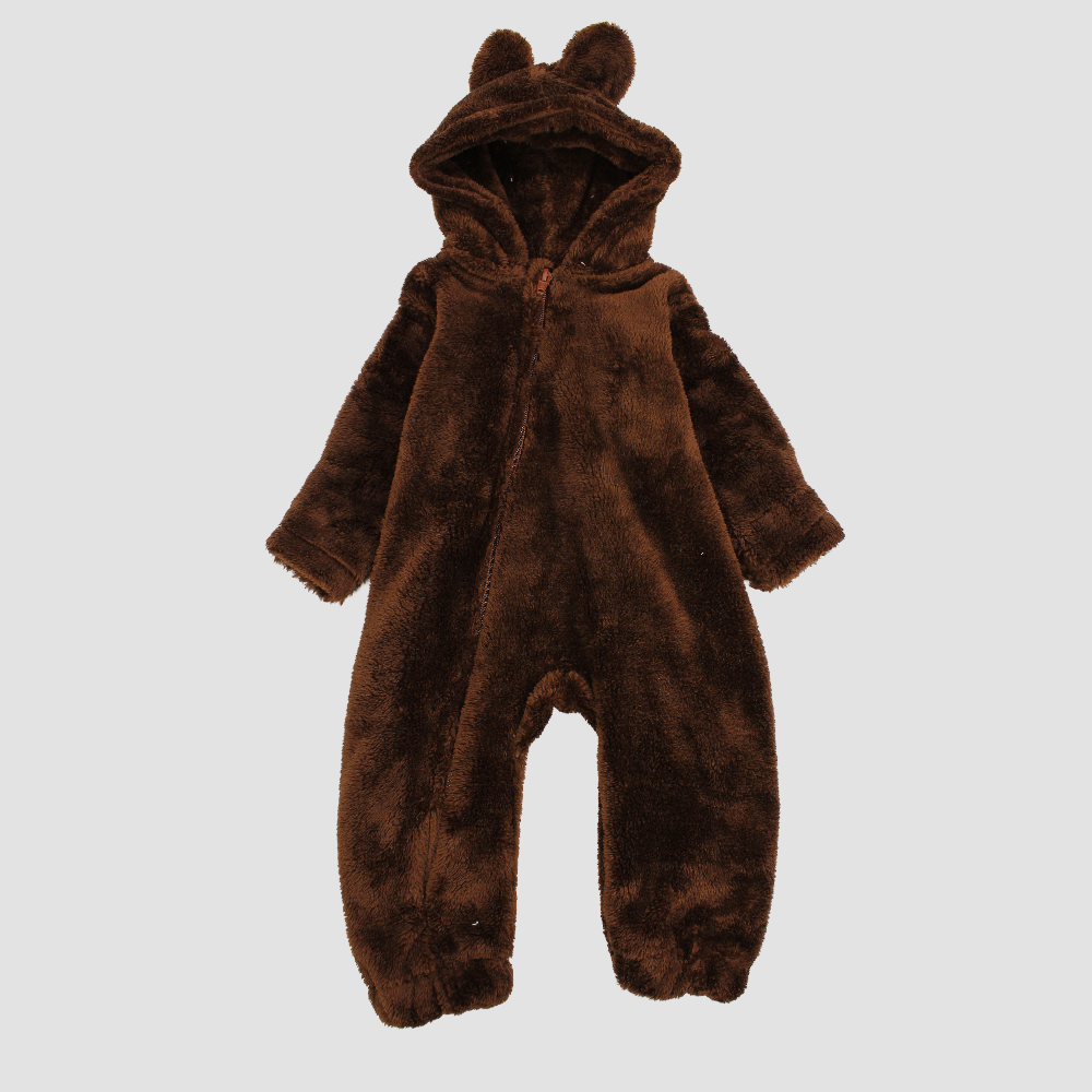 Brown Teddy Fleeced Hooded Onesie - Ourkids - Ourkids