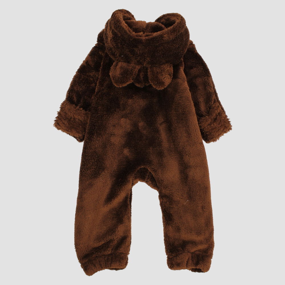 Brown Teddy Fleeced Hooded Onesie - Ourkids - Ourkids