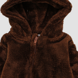 Brown Teddy Fleeced Hooded Onesie - Ourkids - Ourkids