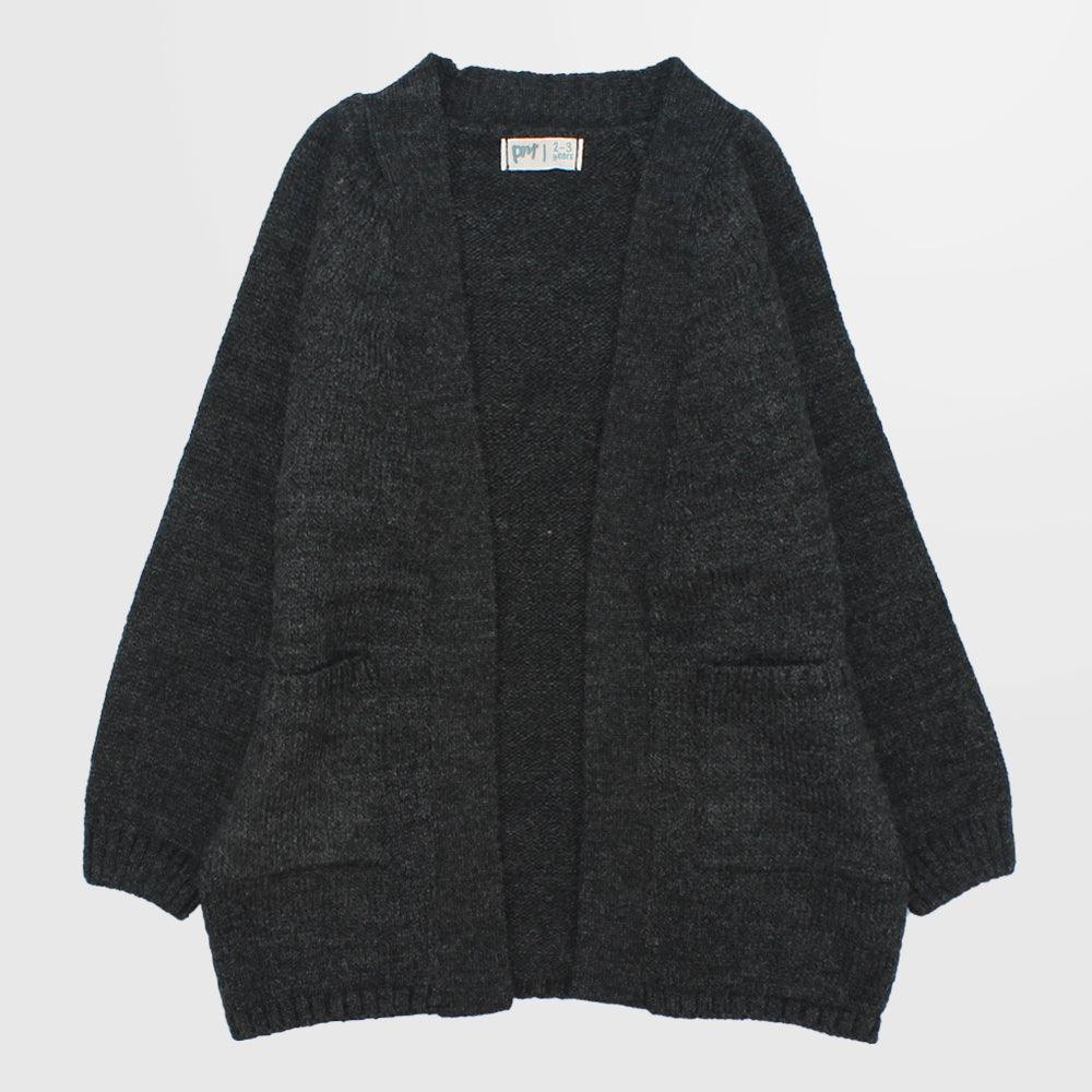 Charcoal Long-Sleeved Knit Cardigan - Ourkids - Playmore