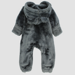 Charcoal Teddy Fleeced Hooded Onesie - Ourkids - Ourkids