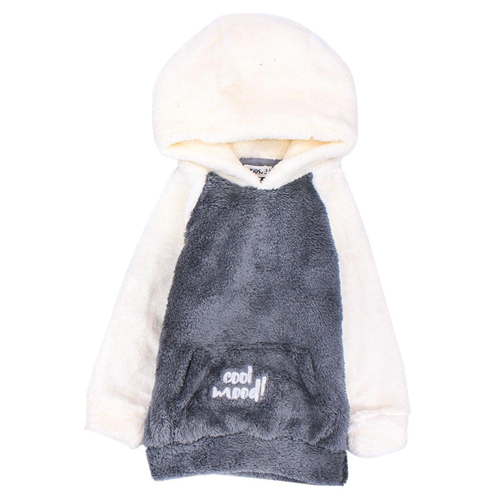 Charcoal/Cream Long-Sleeved Fleeced Hooded Pajama - Ourkids - Ourkids