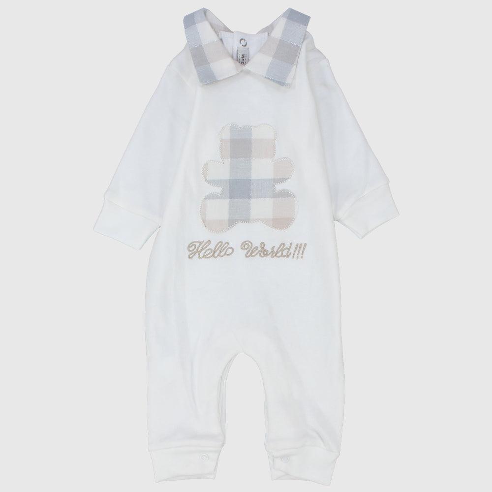 Checkered Bear Long-Sleeved Baby Footless Onesie - Ourkids - Berceau