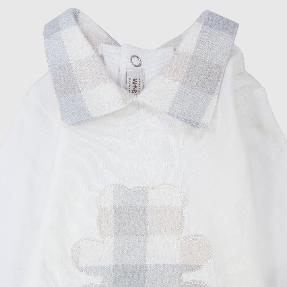 Checkered Bear Long-Sleeved Baby Footless Onesie - Ourkids - Berceau