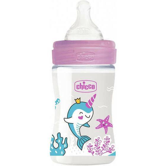 CHICCO BOTTLE PLASTIC WELL BEING 150ML 0 + M SILICONE NIPPLE PINK - Ourkids - Chicco