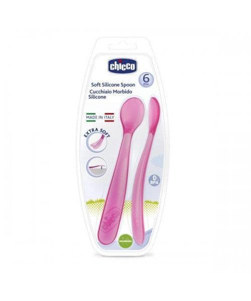 Chicco Soft Silicone Spoon, Pack Of 2 - Pink - Ourkids - Chicco
