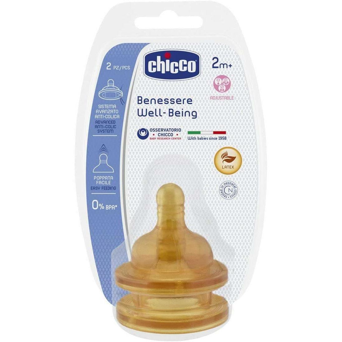 Chicco Well-Being Adjustable Rubber Teat Nipple, 2 Pieces - Ourkids - Chicco