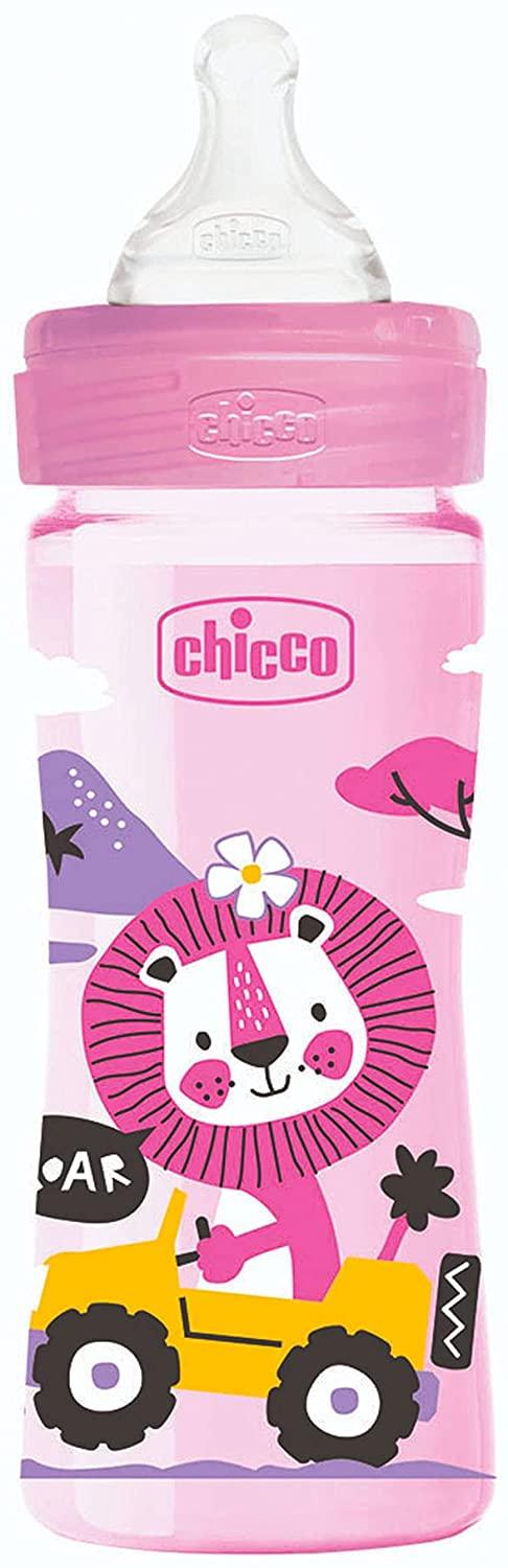 Chicco Well Being Silicone Bottle with Medium Flow Nipple, 250ml - Pink - Ourkids - Chicco
