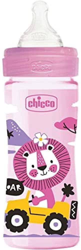 Chicco Well Being Silicone Bottle with Medium Flow Nipple, 250ml - Pink - Ourkids - Chicco