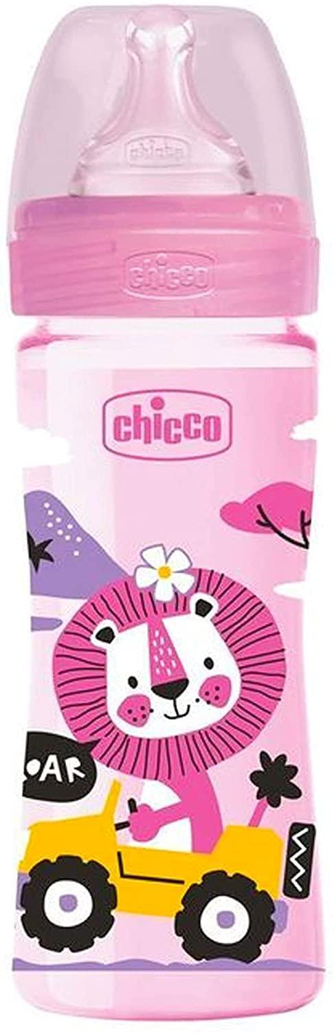 Chicco Well Being Silicone Bottle with Medium Flow Nipple, 250ml - Pink - Ourkids - Chicco