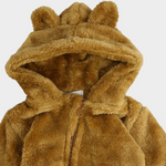 Coffee Teddy Fleeced Hooded Onesie - Ourkids - Ourkids