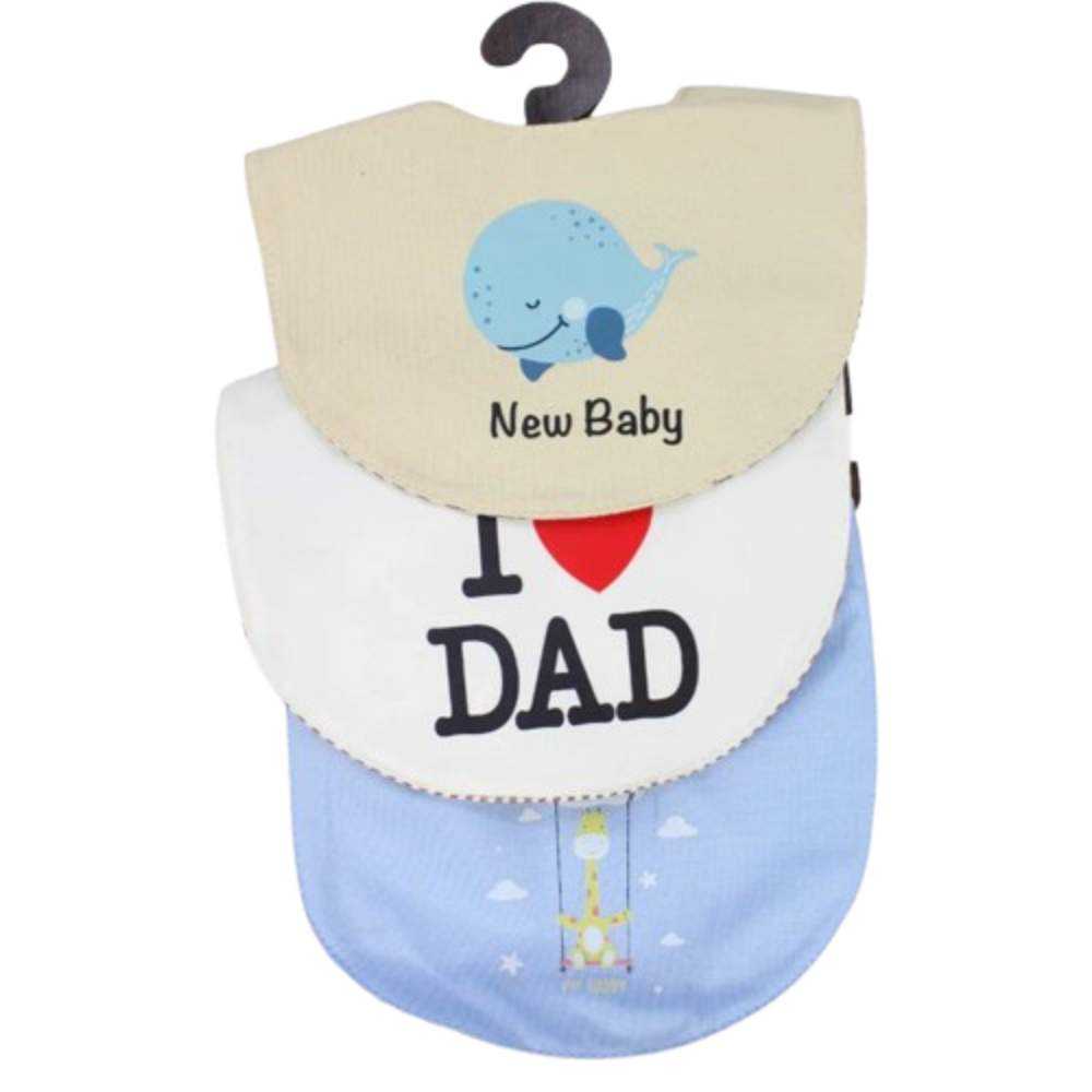 Baby Boys Cotton Bibs – Pack of 3 – "New Baby"