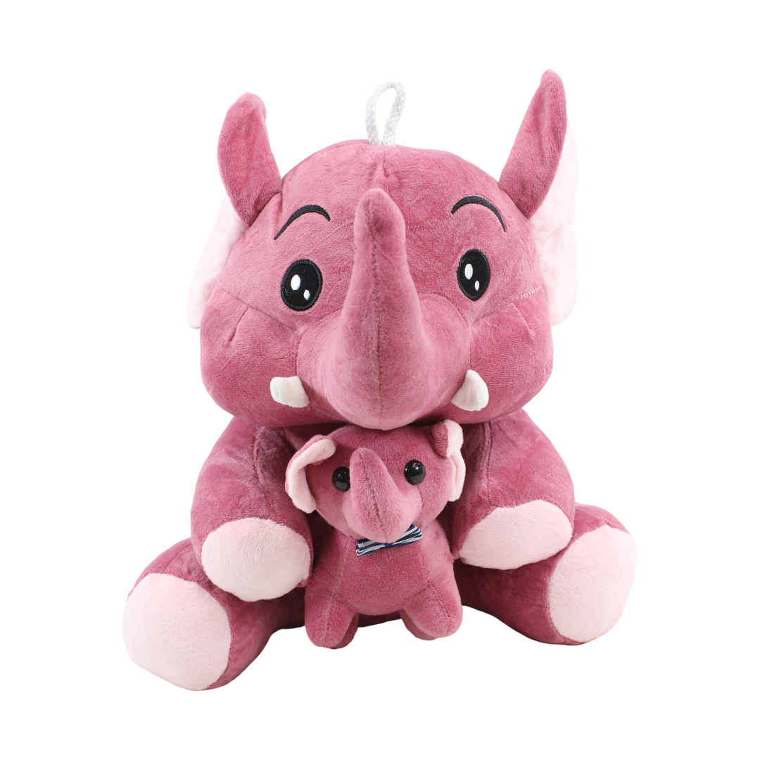 Elephant And Baby Plush Toy – Pink, Large