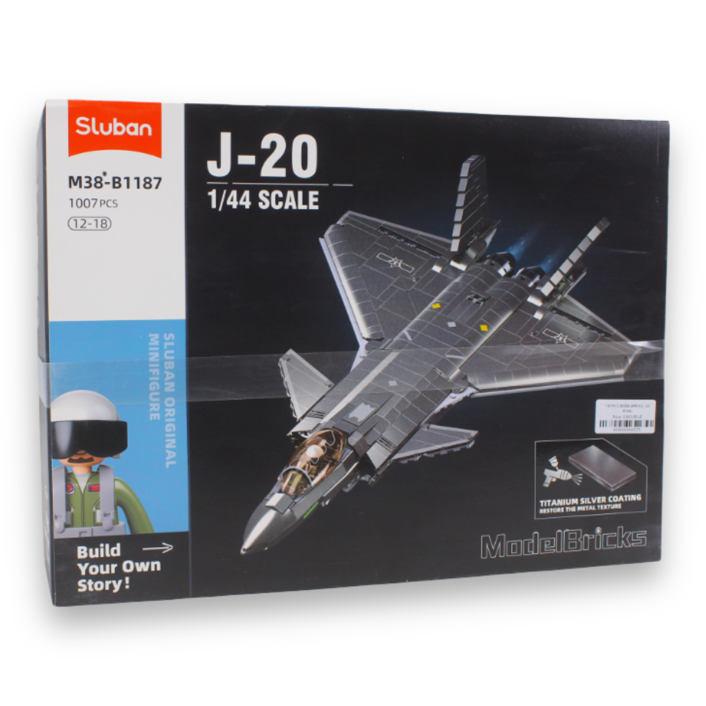 Model Bricks J-20 Stealth Aircraft 1/44 Building Set – Metal Coating Version, 1007 Pieces