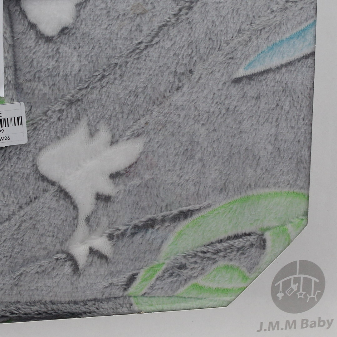 Baby Boys Fleece Hooded Blanket – Grey with Dino Print