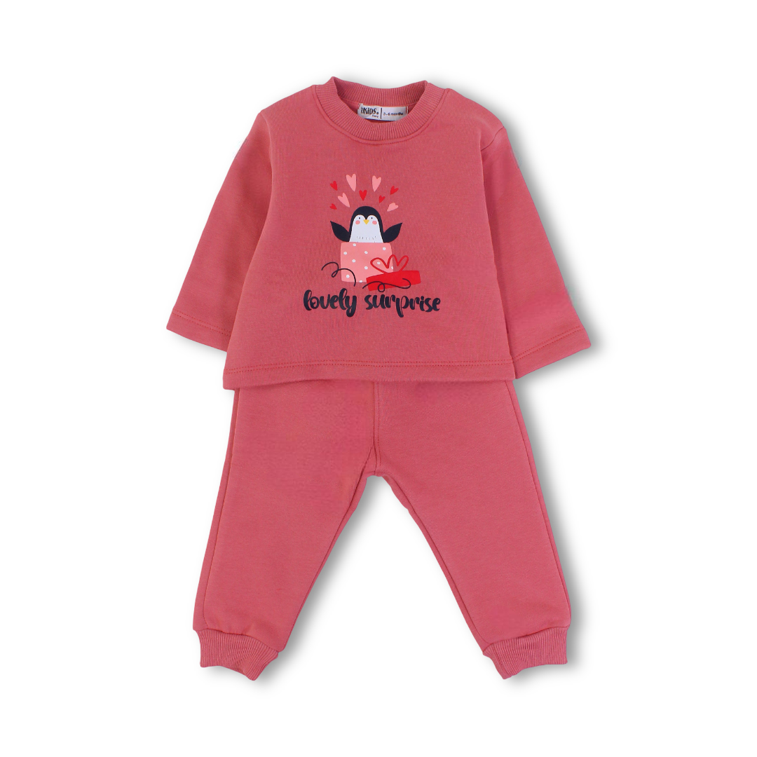 Baby Girls Long-Sleeved Pajama Set – Dusty Pink with "Lovely Surprise" Print
