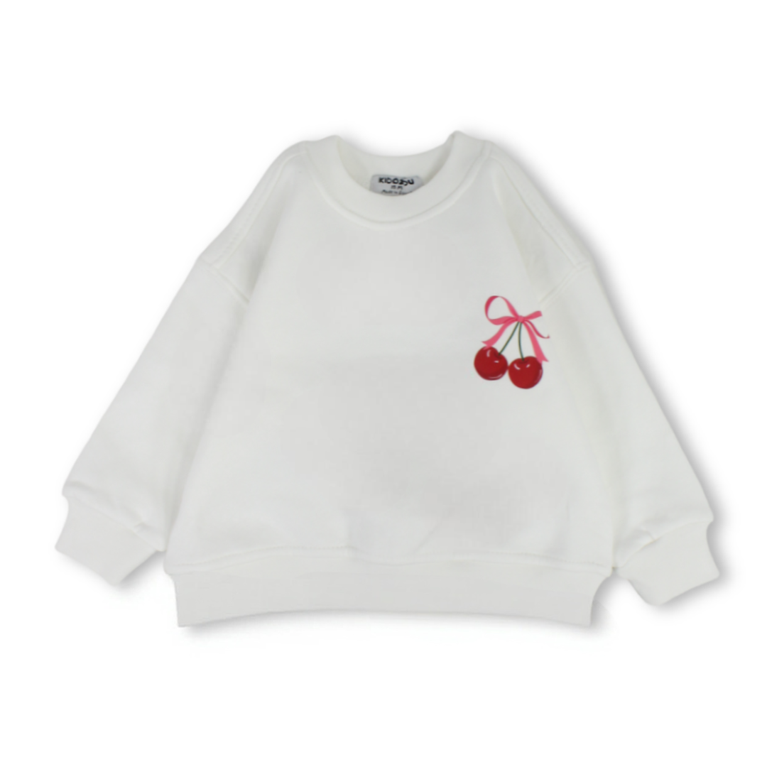 Baby Girls Sweatshirt – Off-White with Cherry Print