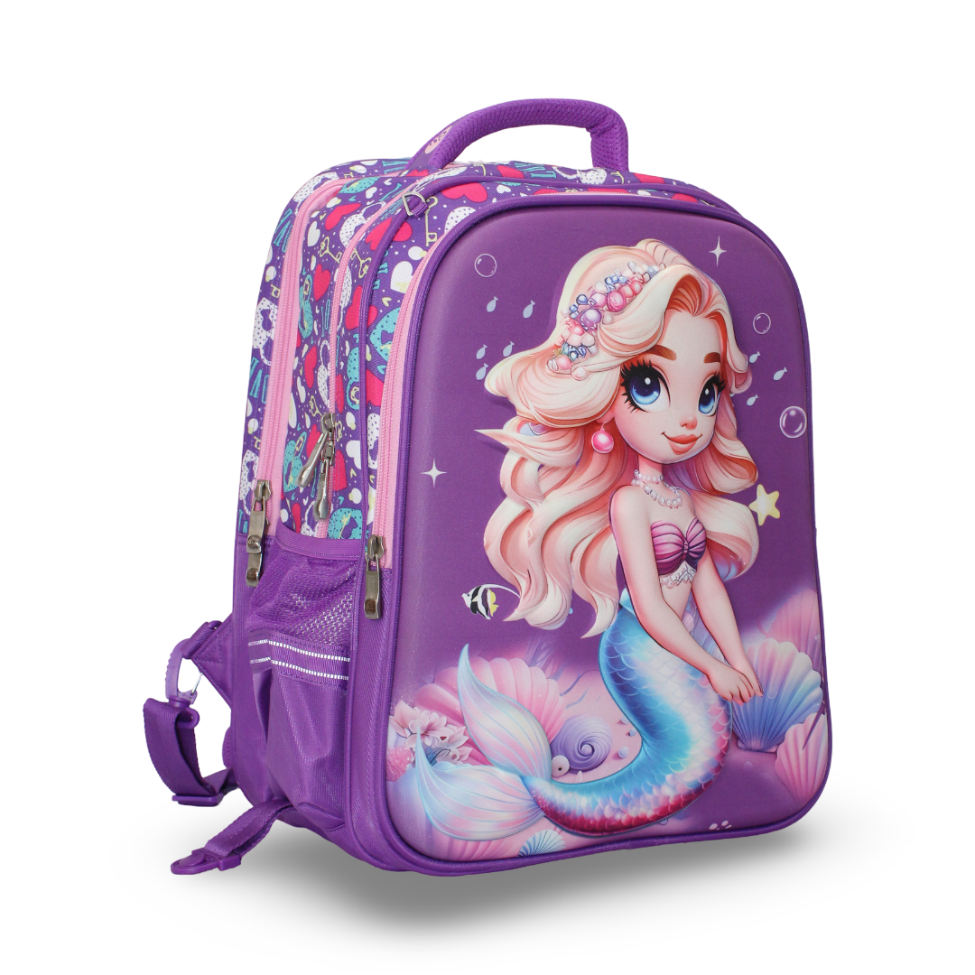 Kids 18.5-Inch Backpack – Purple With Mermaid Print