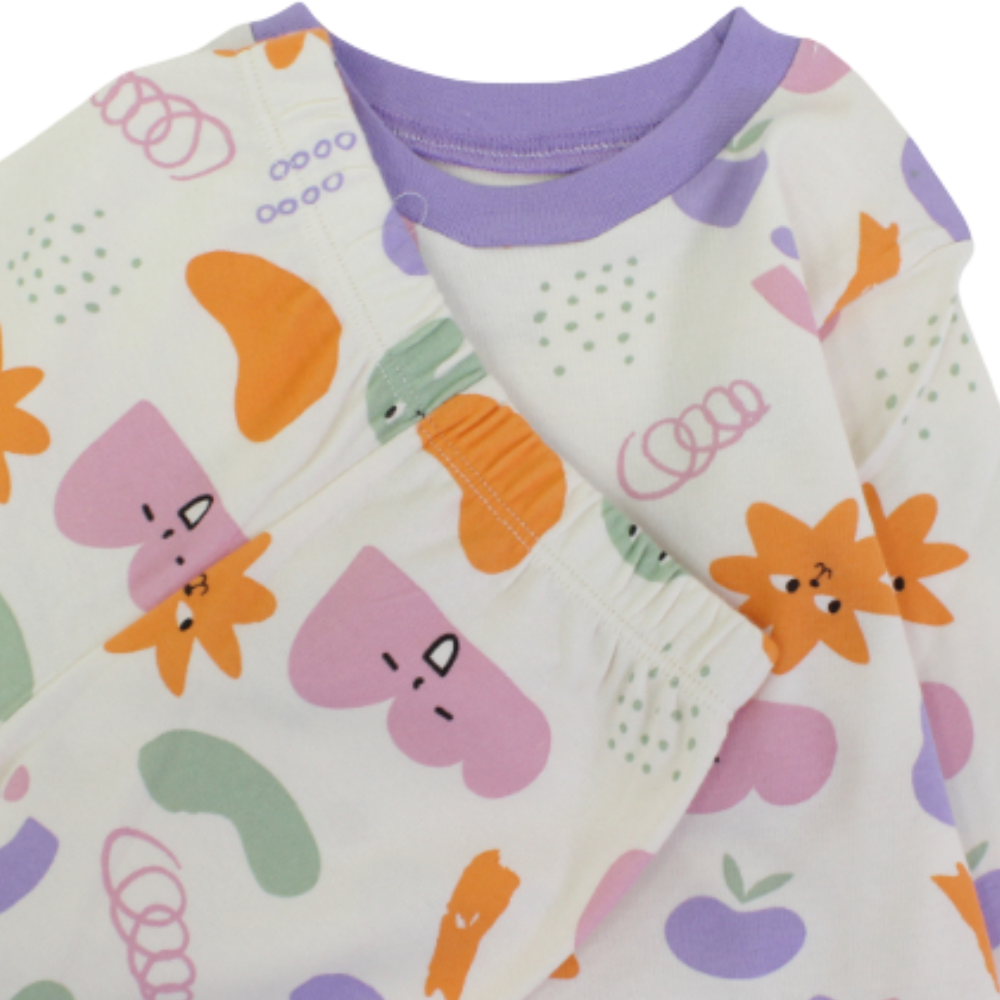 Baby Girls Long-Sleeved Pajama Set – Off White with Swirl Print