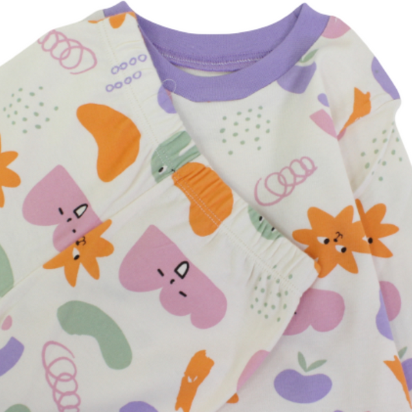 Baby Girls Long-Sleeved Pajama Set – Off White with Swirl Print