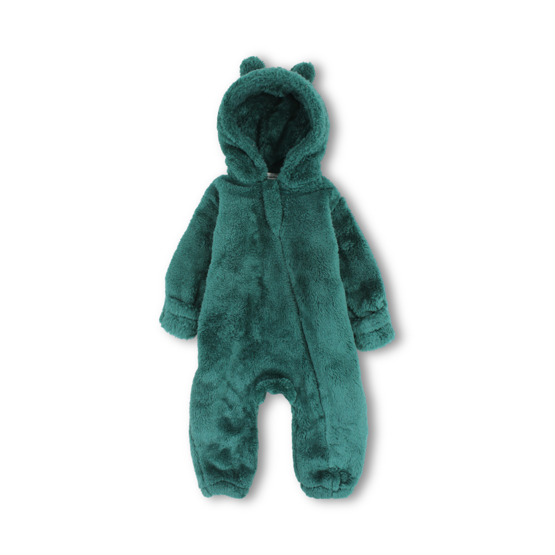 Unisex Baby Fleece Hooded Baby Footie – Dark Green