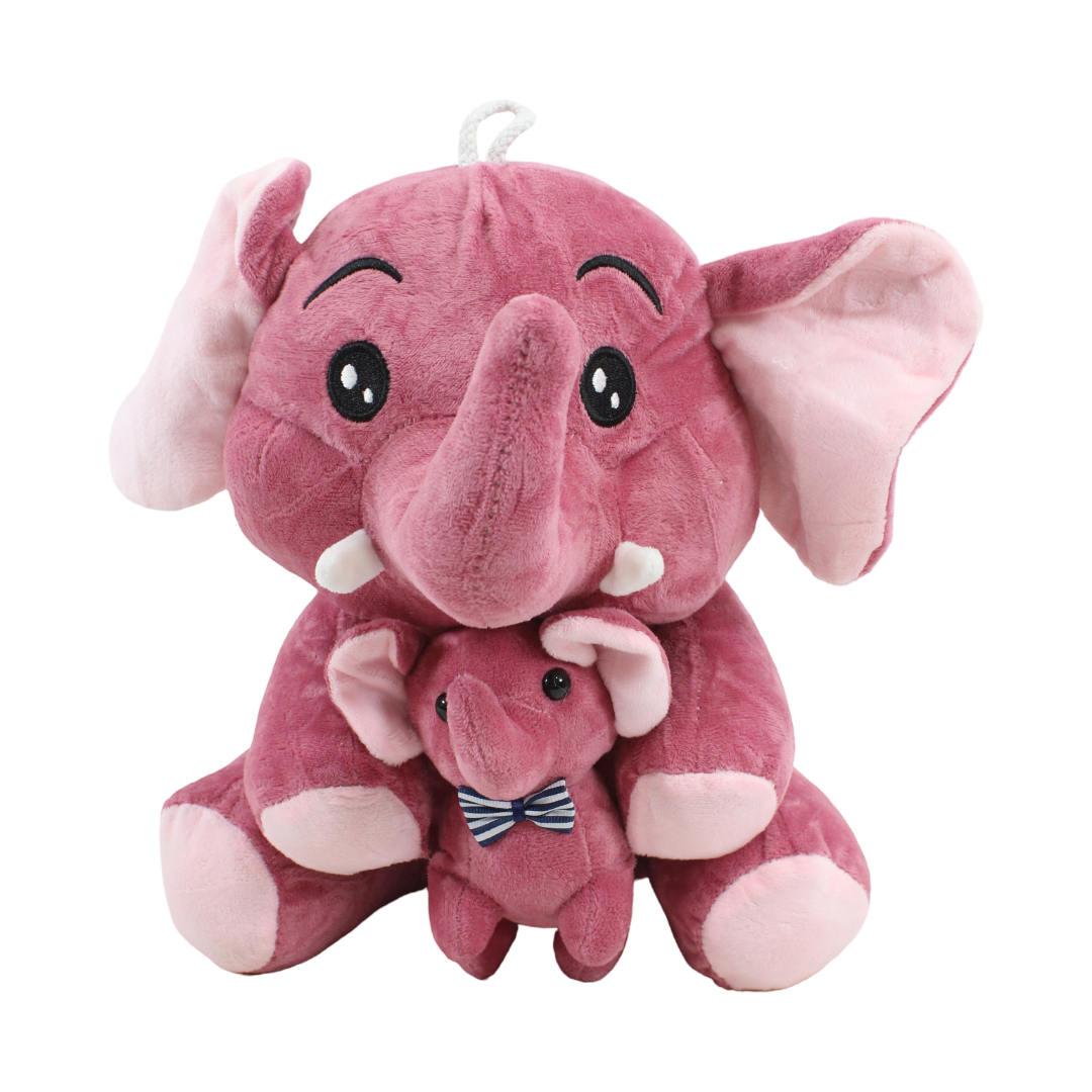 Elephant And Baby Plush Toy – Pink, Medium