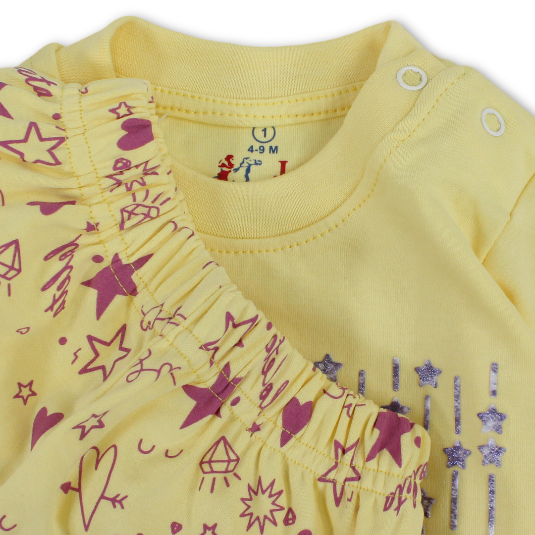 Baby Girls Long-Sleeved Pajama – Mint & Yellow with "Make Your Own Magic" Print