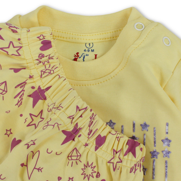 Baby Girls Long-Sleeved Pajama – Mint & Yellow with "Make Your Own Magic" Print