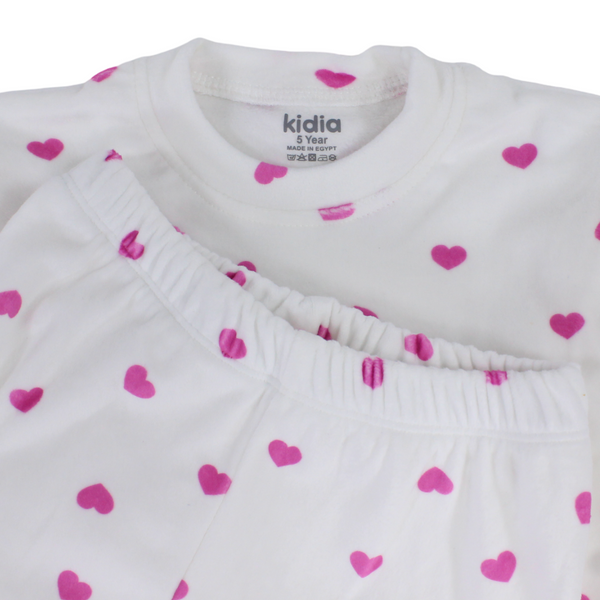 Girls Long-Sleeved Pajama – White with Hearts Print